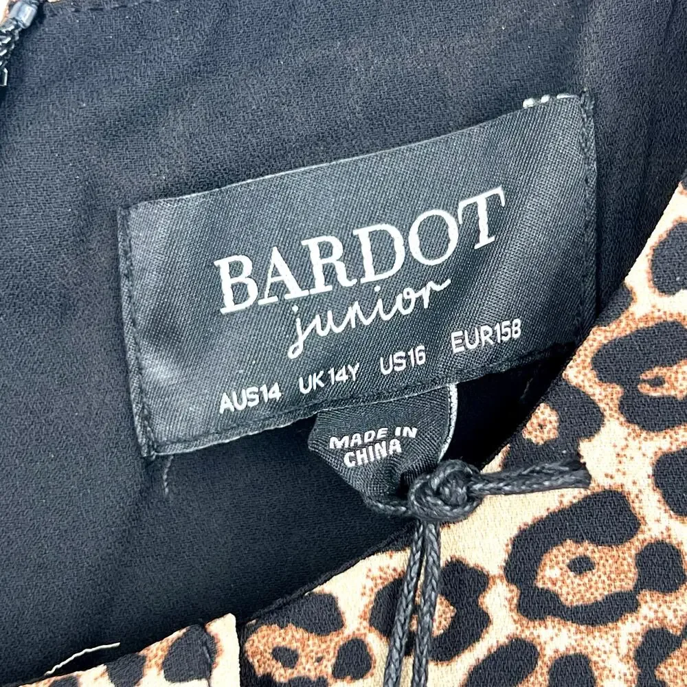 BARDOT Girl's Tia Rara Tiered Dress LARGE Size 16 Leopard Print Ruffle NWT